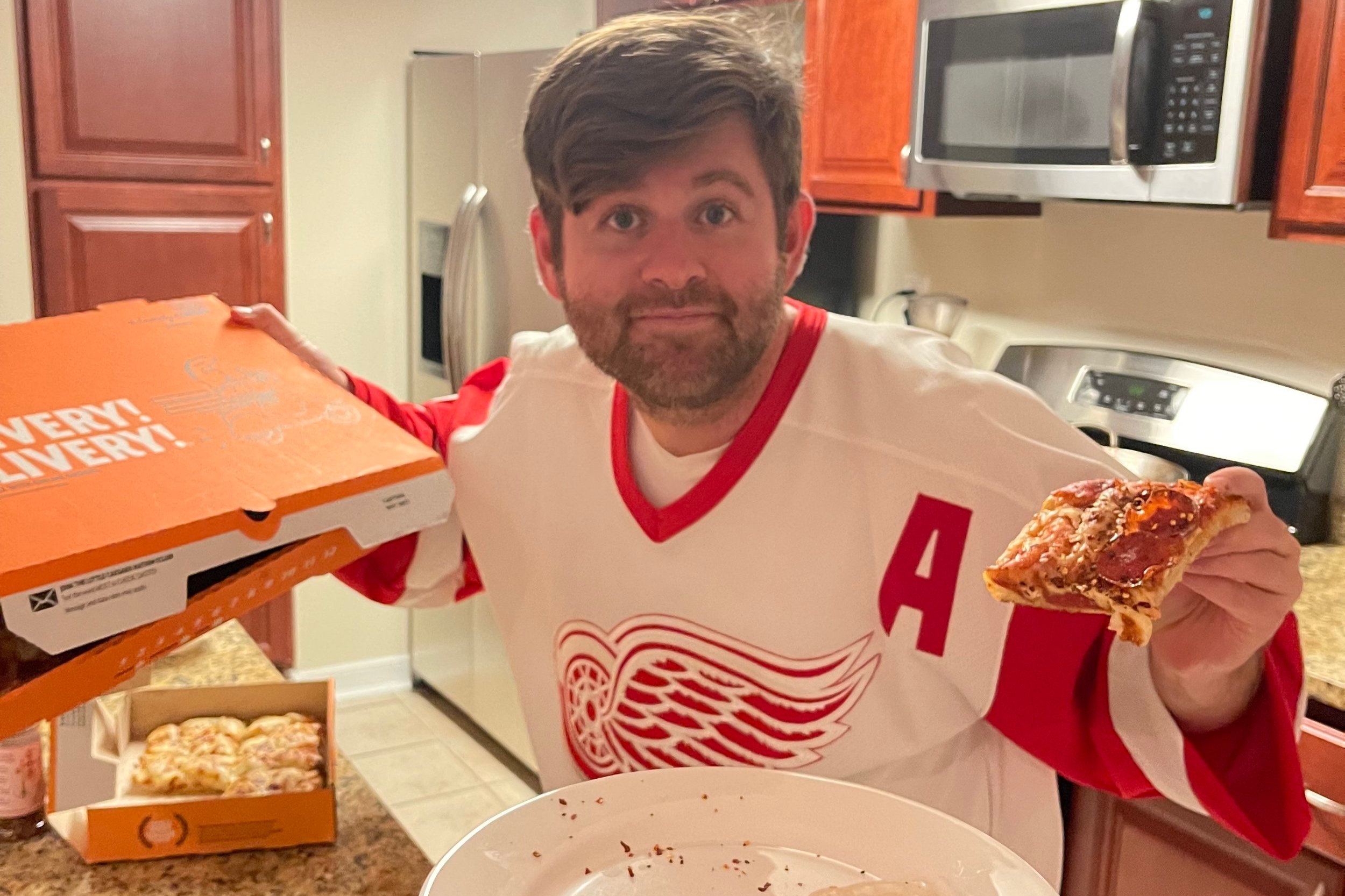  The annual eating-of-the-Little-Caesars and donning-of-the-jersey for the Red Wings season opener! 